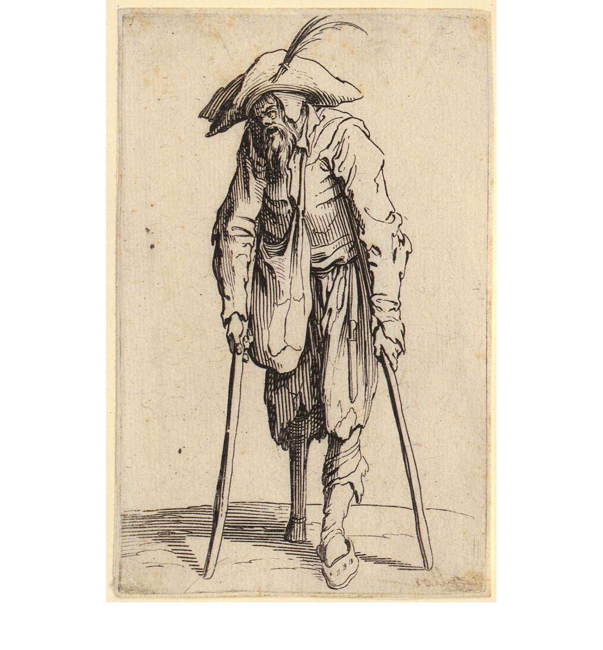 Jacques Callot: Bettler mit Holzbein. Blatt 15 der Folge „Die Bettler“, 1622 / 1623 © ETH-Bibliothek Zürich, Graphische Sammlung / D 1099.15 / Public Domain Mark 1.0. 